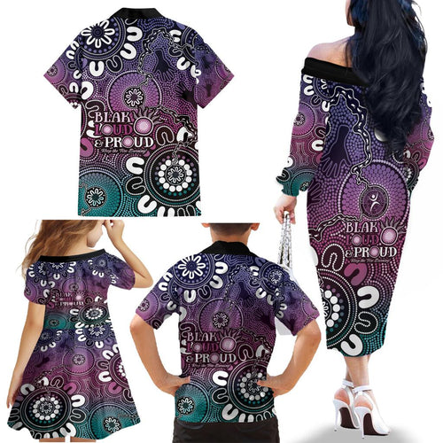 NAIDOC Week 2024 Fire Burning Family Matching Off The Shoulder Long Sleeve Dress and Hawaiian Shirt Aboriginal Dots Pink Art