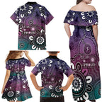 NAIDOC Week 2024 Fire Burning Family Matching Off Shoulder Maxi Dress and Hawaiian Shirt Aboriginal Dots Pink Art