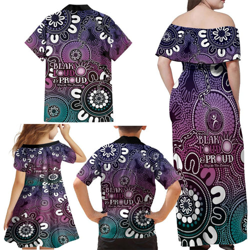 NAIDOC Week 2024 Fire Burning Family Matching Off Shoulder Maxi Dress and Hawaiian Shirt Aboriginal Dots Pink Art