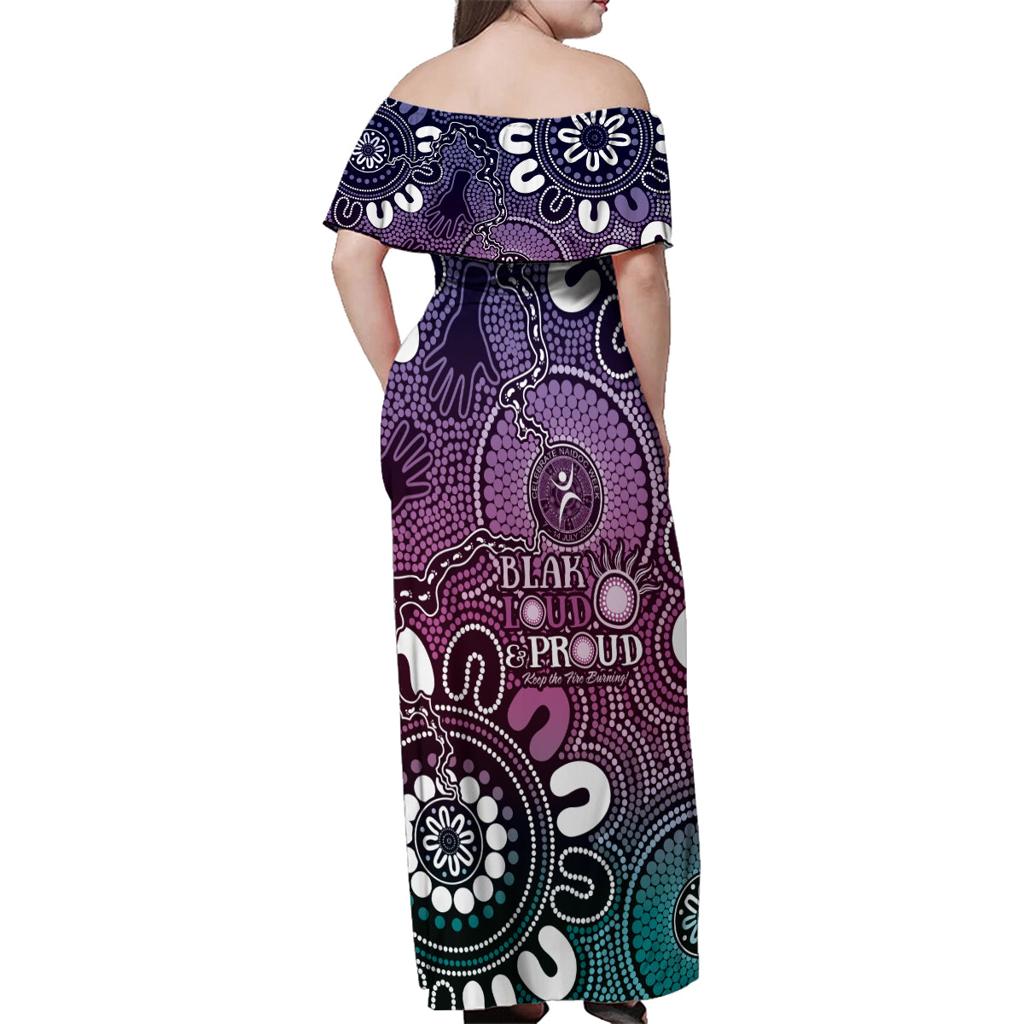 NAIDOC Week 2024 Fire Burning Family Matching Off Shoulder Maxi Dress and Hawaiian Shirt Aboriginal Dots Pink Art
