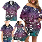 NAIDOC Week 2024 Fire Burning Family Matching Off Shoulder Short Dress and Hawaiian Shirt Aboriginal Dots Pink Art