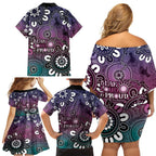 NAIDOC Week 2024 Fire Burning Family Matching Off Shoulder Short Dress and Hawaiian Shirt Aboriginal Dots Pink Art