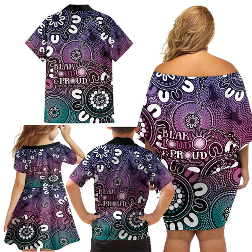NAIDOC Week 2024 Fire Burning Family Matching Off Shoulder Short Dress and Hawaiian Shirt Aboriginal Dots Pink Art