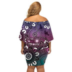 NAIDOC Week 2024 Fire Burning Family Matching Off Shoulder Short Dress and Hawaiian Shirt Aboriginal Dots Pink Art