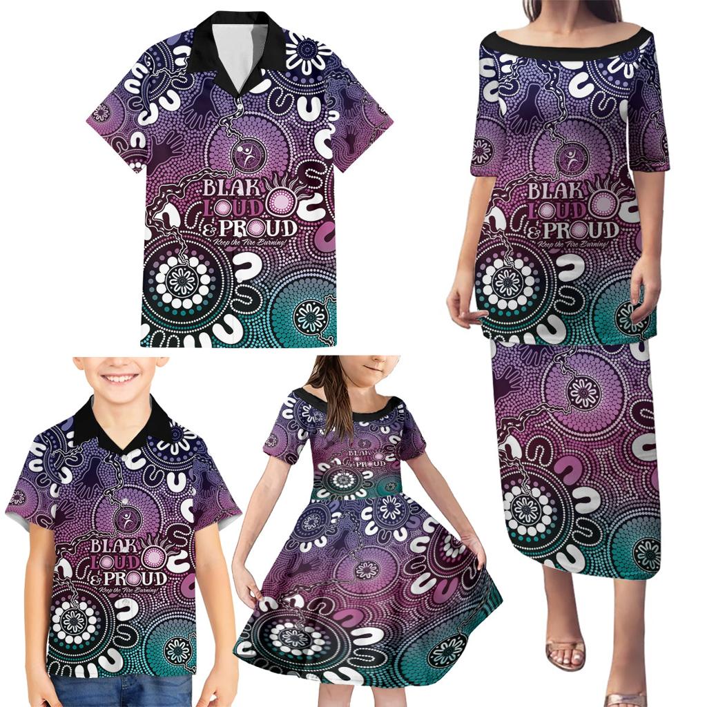NAIDOC Week 2024 Fire Burning Family Matching Puletasi and Hawaiian Shirt Aboriginal Dots Pink Art