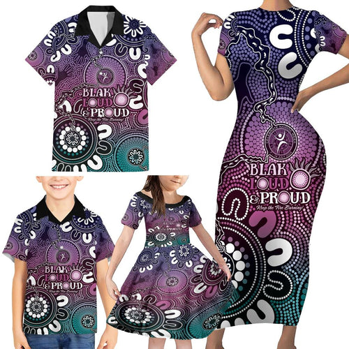 NAIDOC Week 2024 Fire Burning Family Matching Short Sleeve Bodycon Dress and Hawaiian Shirt Aboriginal Dots Pink Art