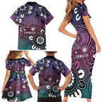 NAIDOC Week 2024 Fire Burning Family Matching Short Sleeve Bodycon Dress and Hawaiian Shirt Aboriginal Dots Pink Art