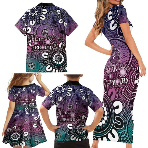 NAIDOC Week 2024 Fire Burning Family Matching Short Sleeve Bodycon Dress and Hawaiian Shirt Aboriginal Dots Pink Art