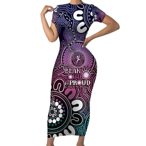 NAIDOC Week 2024 Fire Burning Family Matching Short Sleeve Bodycon Dress and Hawaiian Shirt Aboriginal Dots Pink Art