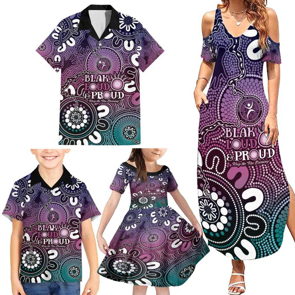 NAIDOC Week 2024 Fire Burning Family Matching Summer Maxi Dress and Hawaiian Shirt Aboriginal Dots Pink Art