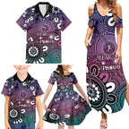 NAIDOC Week 2024 Fire Burning Family Matching Summer Maxi Dress and Hawaiian Shirt Aboriginal Dots Pink Art