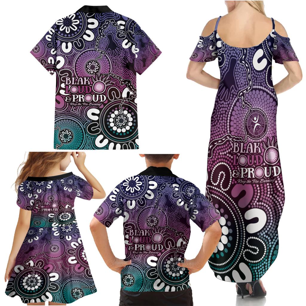 NAIDOC Week 2024 Fire Burning Family Matching Summer Maxi Dress and Hawaiian Shirt Aboriginal Dots Pink Art
