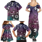 NAIDOC Week 2024 Fire Burning Family Matching Summer Maxi Dress and Hawaiian Shirt Aboriginal Dots Pink Art