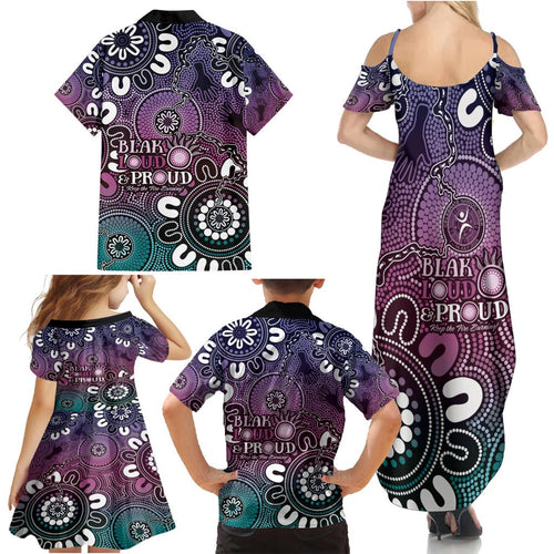 NAIDOC Week 2024 Fire Burning Family Matching Summer Maxi Dress and Hawaiian Shirt Aboriginal Dots Pink Art