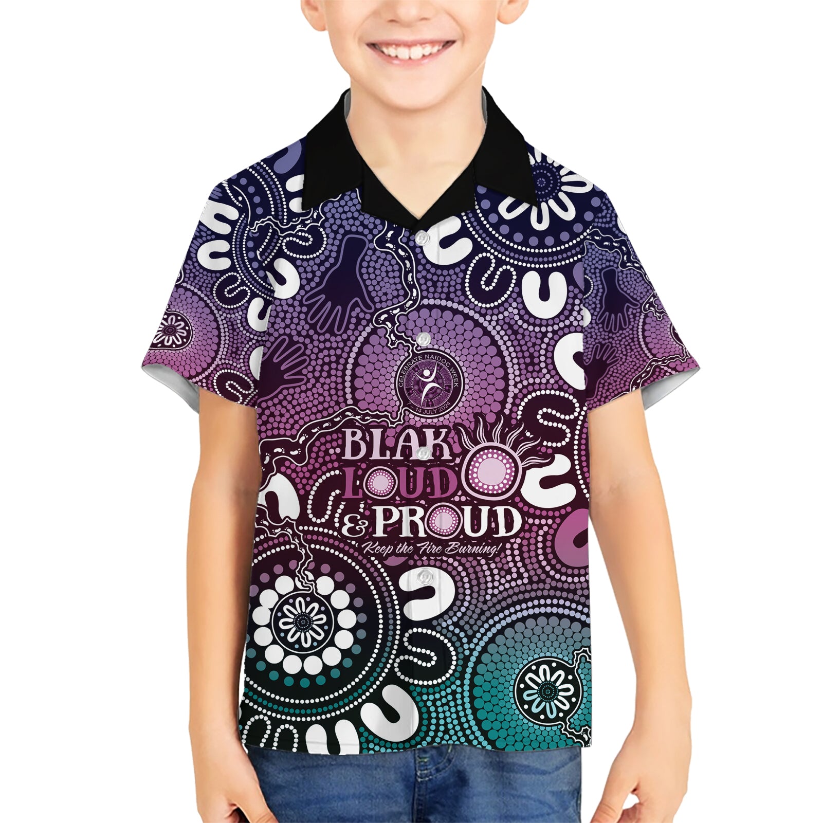 NAIDOC Week 2024 Fire Burning Hawaiian Shirt Aboriginal Dots Pink Art