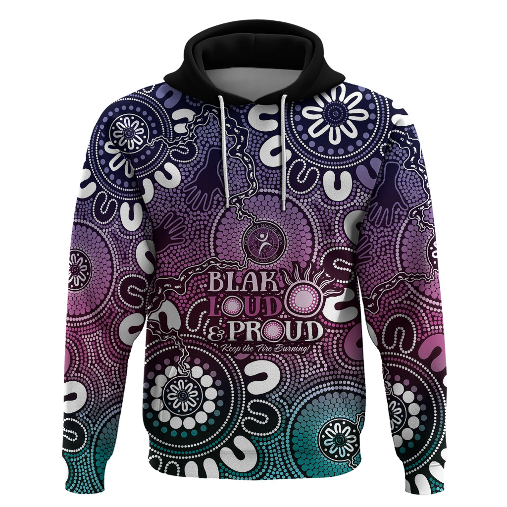 NAIDOC Week 2024 Fire Burning Hoodie Aboriginal Dots Pink Art
