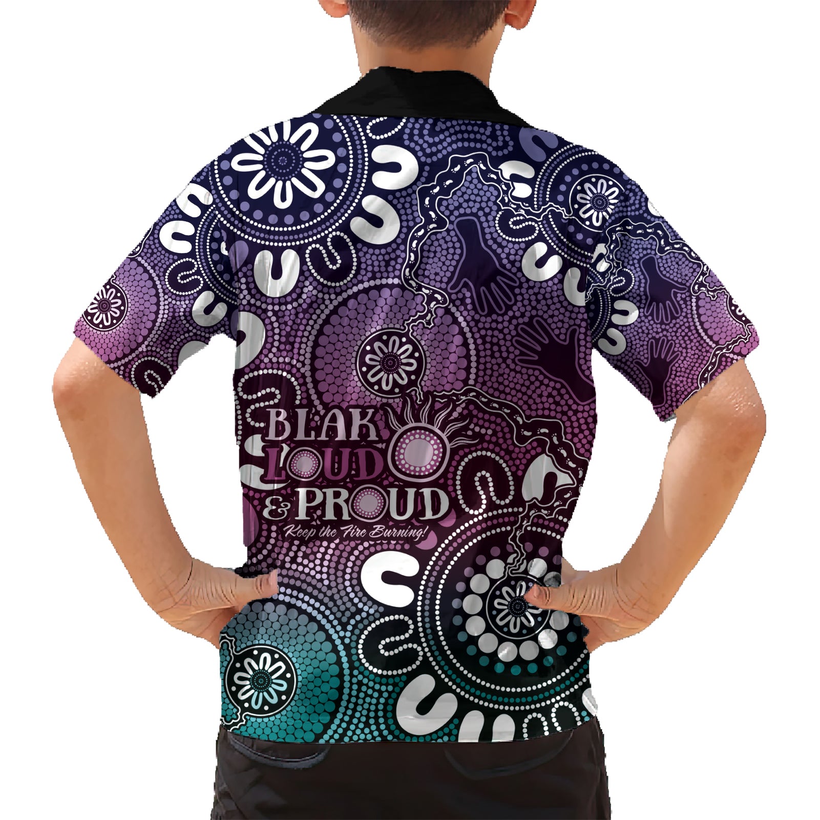 NAIDOC Week 2024 Fire Burning Kid Hawaiian Shirt Aboriginal Dots Pink Art