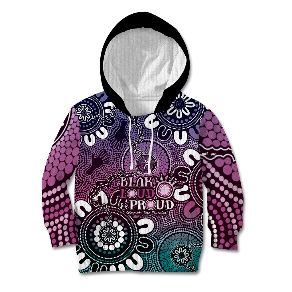 NAIDOC Week 2024 Fire Burning Kid Hoodie Aboriginal Dots Pink Art
