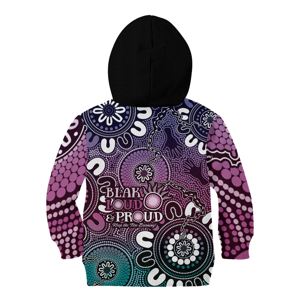 NAIDOC Week 2024 Fire Burning Kid Hoodie Aboriginal Dots Pink Art