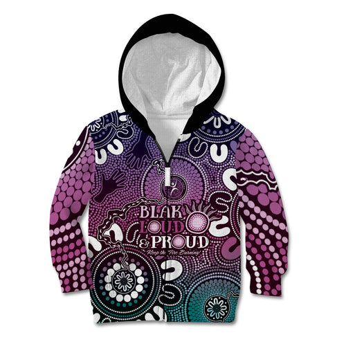 NAIDOC Week 2024 Fire Burning Kid Hoodie Aboriginal Dots Pink Art