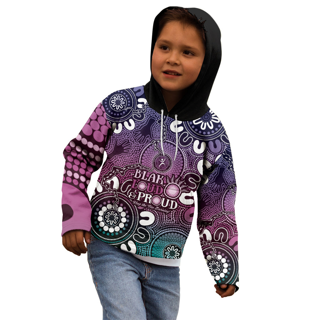 NAIDOC Week 2024 Fire Burning Kid Hoodie Aboriginal Dots Pink Art