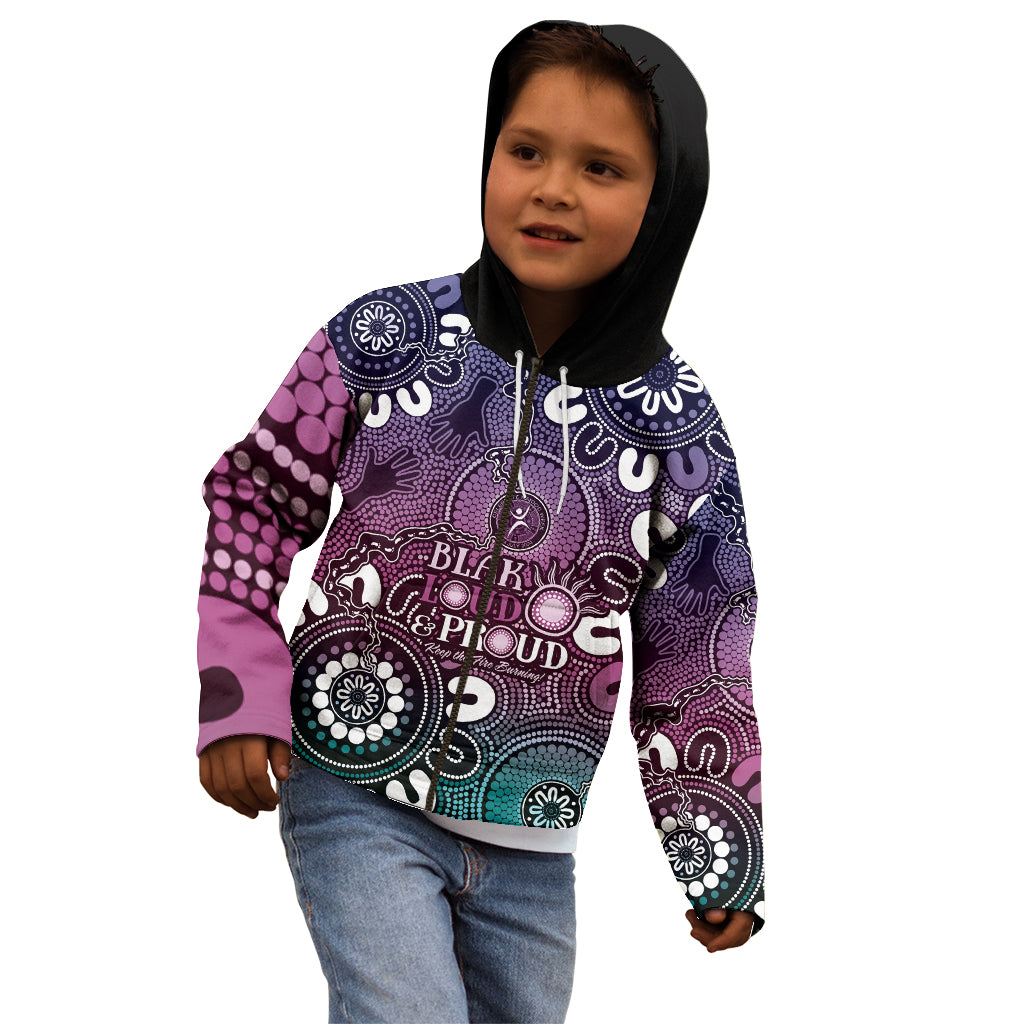 NAIDOC Week 2024 Fire Burning Kid Hoodie Aboriginal Dots Pink Art