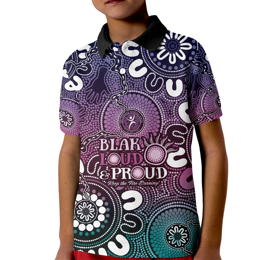 NAIDOC Week 2024 Fire Burning Kid Polo Shirt Aboriginal Dots Pink Art