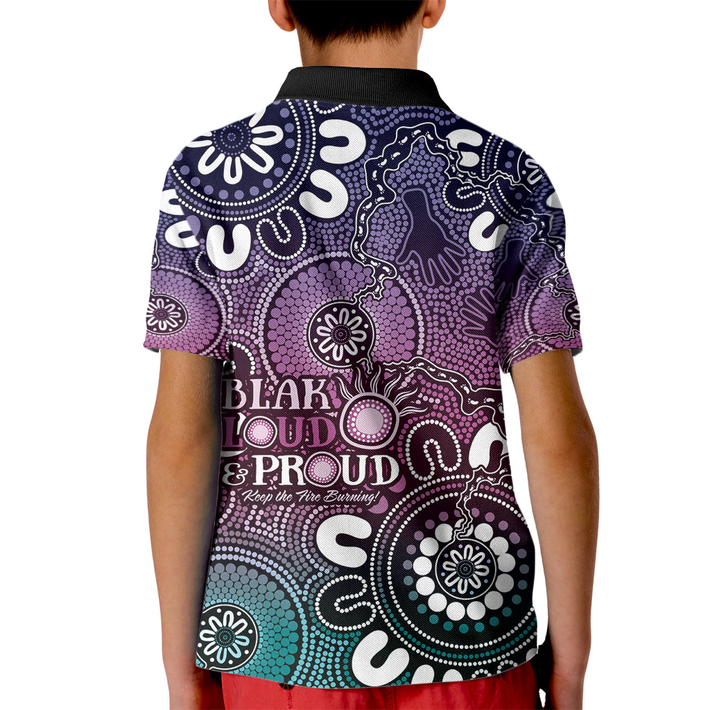 NAIDOC Week 2024 Fire Burning Kid Polo Shirt Aboriginal Dots Pink Art