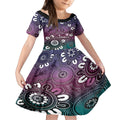 NAIDOC Week 2024 Fire Burning Kid Short Sleeve Dress Aboriginal Dots Pink Art