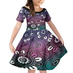 NAIDOC Week 2024 Fire Burning Kid Short Sleeve Dress Aboriginal Dots Pink Art
