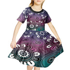 NAIDOC Week 2024 Fire Burning Kid Short Sleeve Dress Aboriginal Dots Pink Art