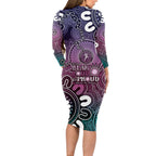 NAIDOC Week 2024 Fire Burning Long Sleeve Bodycon Dress Aboriginal Dots Pink Art