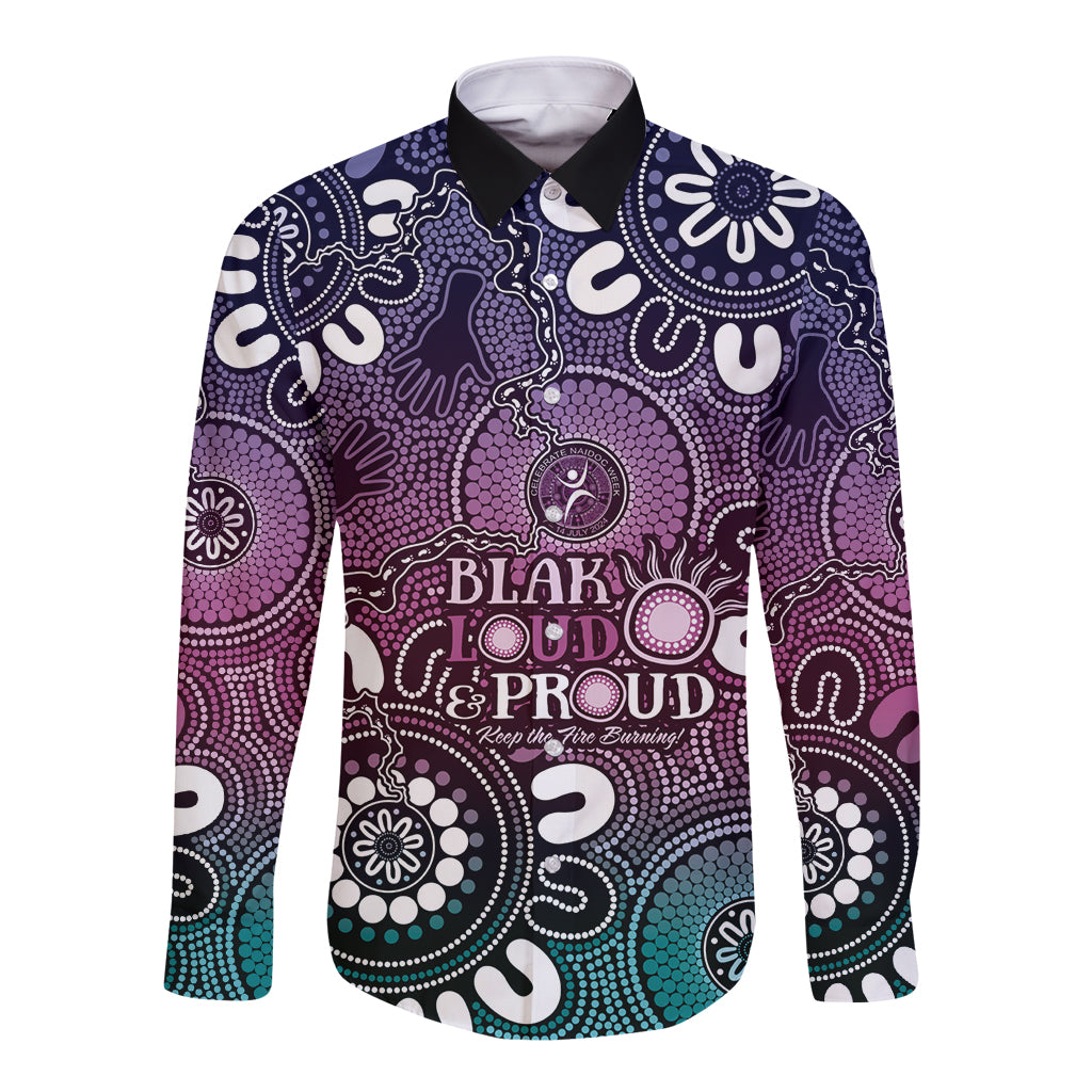 NAIDOC Week 2024 Fire Burning Long Sleeve Button Shirt Aboriginal Dots Pink Art