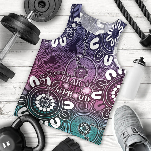 NAIDOC Week 2024 Fire Burning Men Tank Top Aboriginal Dots Pink Art