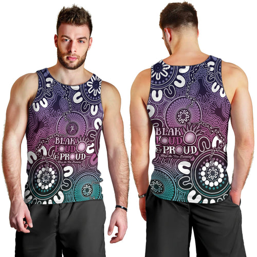 NAIDOC Week 2024 Fire Burning Men Tank Top Aboriginal Dots Pink Art