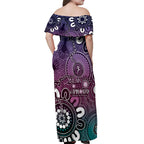 NAIDOC Week 2024 Fire Burning Off Shoulder Maxi Dress Aboriginal Dots Pink Art
