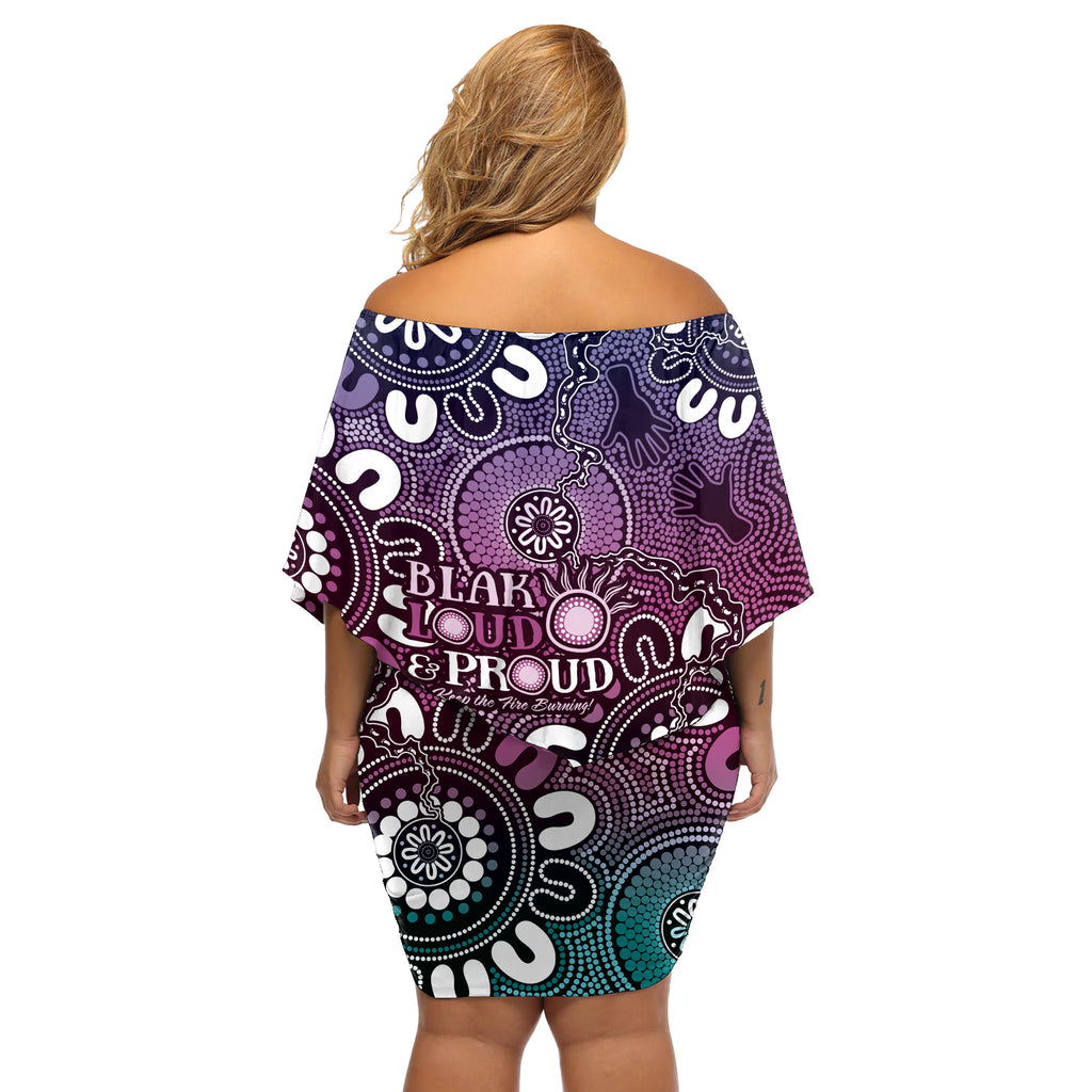 NAIDOC Week 2024 Fire Burning Off Shoulder Short Dress Aboriginal Dots Pink Art
