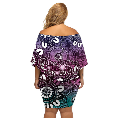 NAIDOC Week 2024 Fire Burning Off Shoulder Short Dress Aboriginal Dots Pink Art