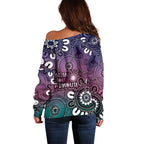 NAIDOC Week 2024 Fire Burning Off Shoulder Sweater Aboriginal Dots Pink Art