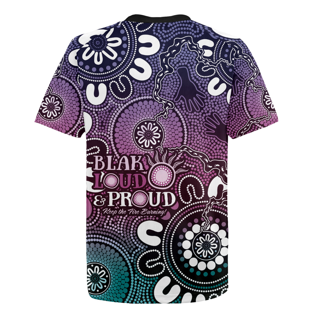 NAIDOC Week 2024 Fire Burning Rugby Jersey Aboriginal Dots Pink Art