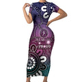 NAIDOC Week 2024 Fire Burning Short Sleeve Bodycon Dress Aboriginal Dots Pink Art