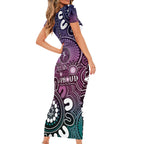 NAIDOC Week 2024 Fire Burning Short Sleeve Bodycon Dress Aboriginal Dots Pink Art