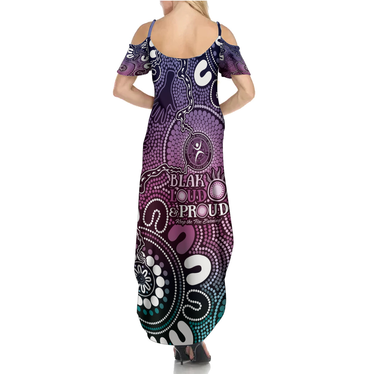 NAIDOC Week 2024 Fire Burning Summer Maxi Dress Aboriginal Dots Pink Art
