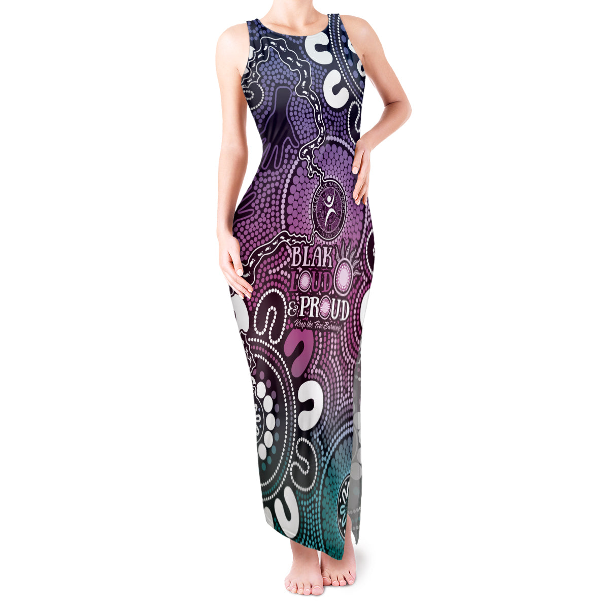 NAIDOC Week 2024 Fire Burning Tank Maxi Dress Aboriginal Dots Pink Art