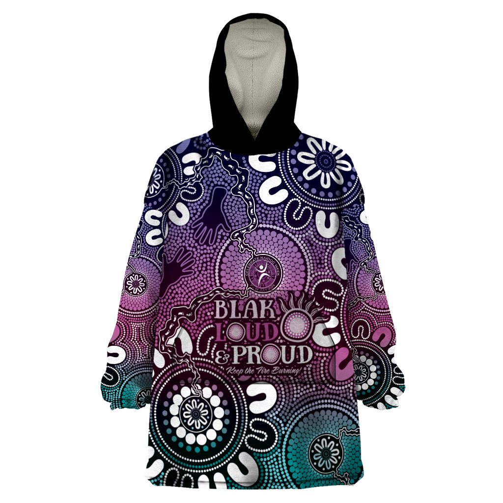 NAIDOC Week 2024 Fire Burning Wearable Blanket Hoodie Aboriginal Dots Pink Art