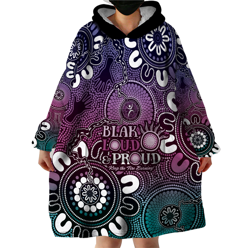 NAIDOC Week 2024 Fire Burning Wearable Blanket Hoodie Aboriginal Dots Pink Art