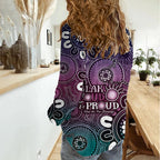 NAIDOC Week 2024 Fire Burning Women Casual Shirt Aboriginal Dots Pink Art