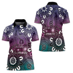 NAIDOC Week 2024 Fire Burning Women Polo Shirt Aboriginal Dots Pink Art