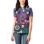 NAIDOC Week 2024 Fire Burning Women Polo Shirt Aboriginal Dots Pink Art