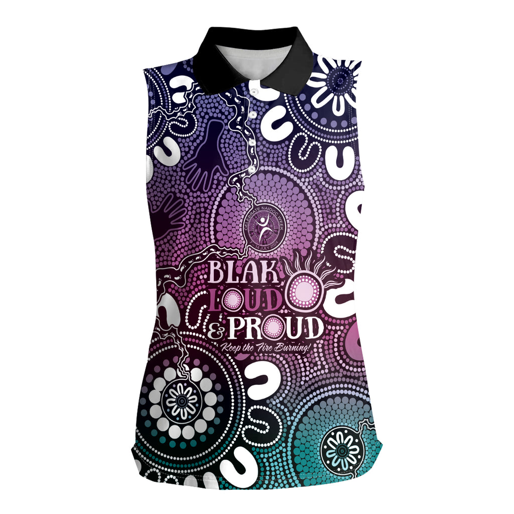 NAIDOC Week 2024 Fire Burning Women Sleeveless Polo Shirt Aboriginal Dots Pink Art